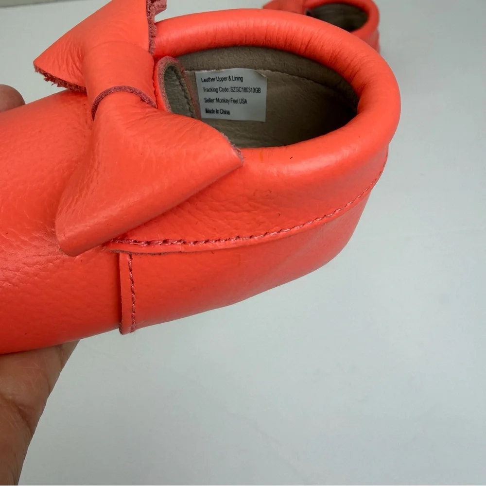 Monkey Feet Baby Leather Moccasins With Bow Shoes Size 12-18 Months